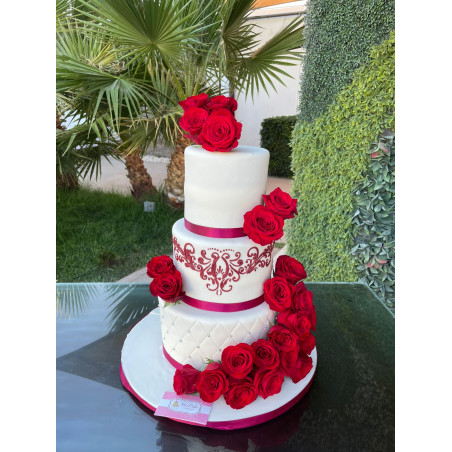 Pastel de Aniversario 4367 Flores Rojas